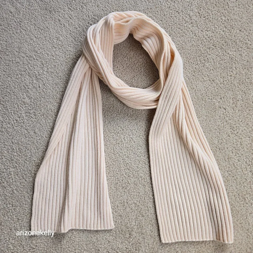 Eileen Fisher Ribbed Merino Ivory Thick Scarf TINY FLAW Wool Soft